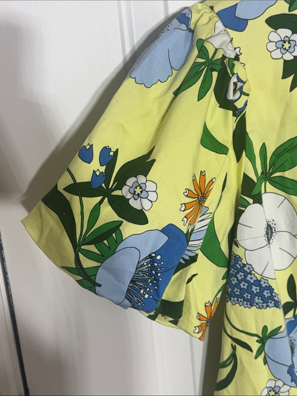INC Puff Sleeve Yellow Floral Women's Dress with Blue Bloom Print - Picture 4 of 4